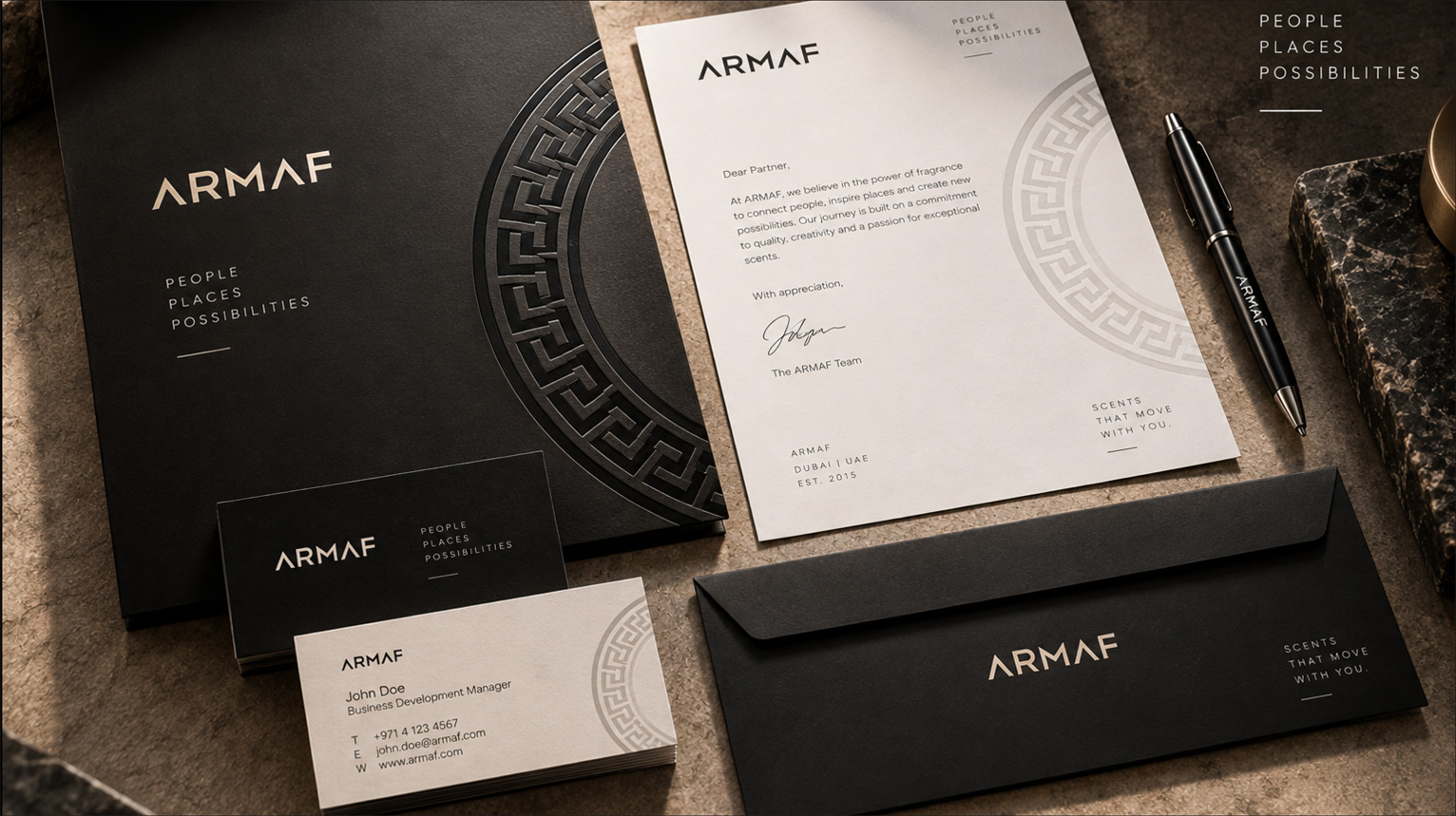 ARMAF black and cream brand stationery