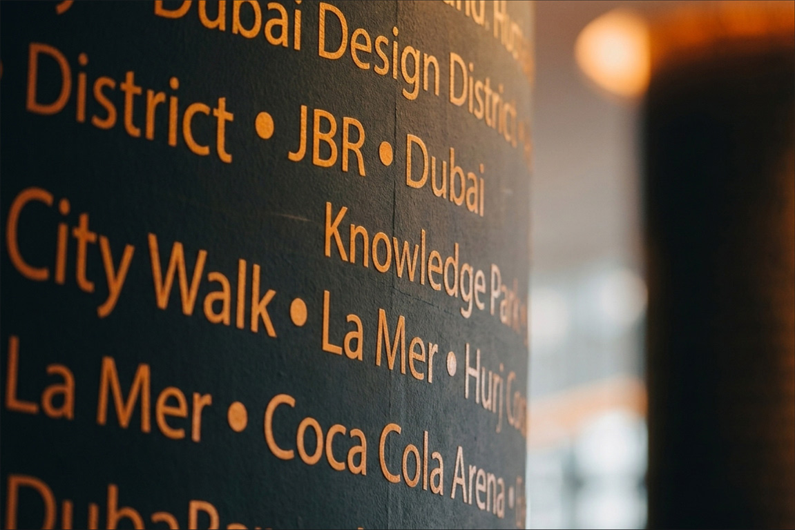Dubai Holding destinations on a branded interior column