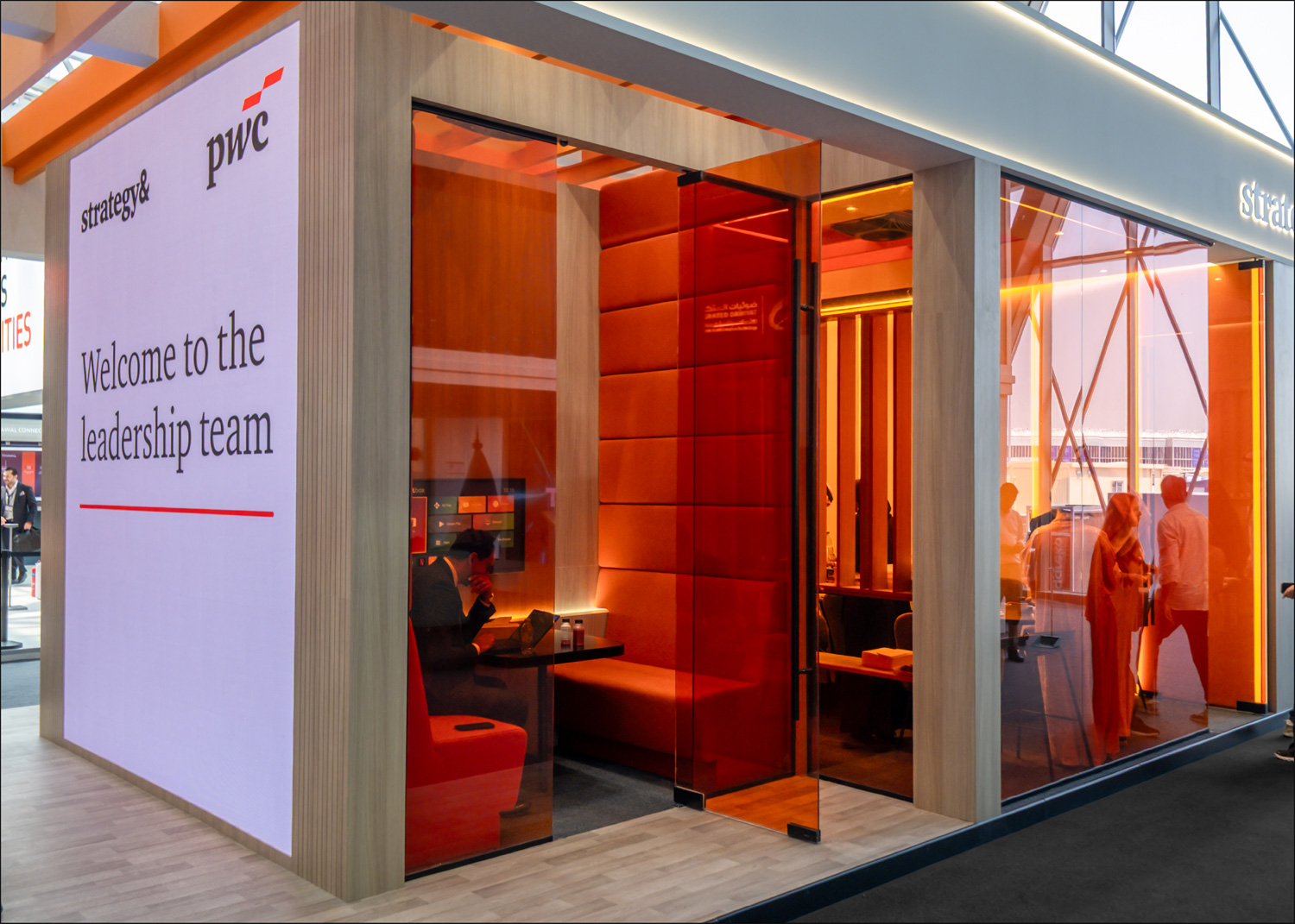 PwC leadership meeting room and welcome signage