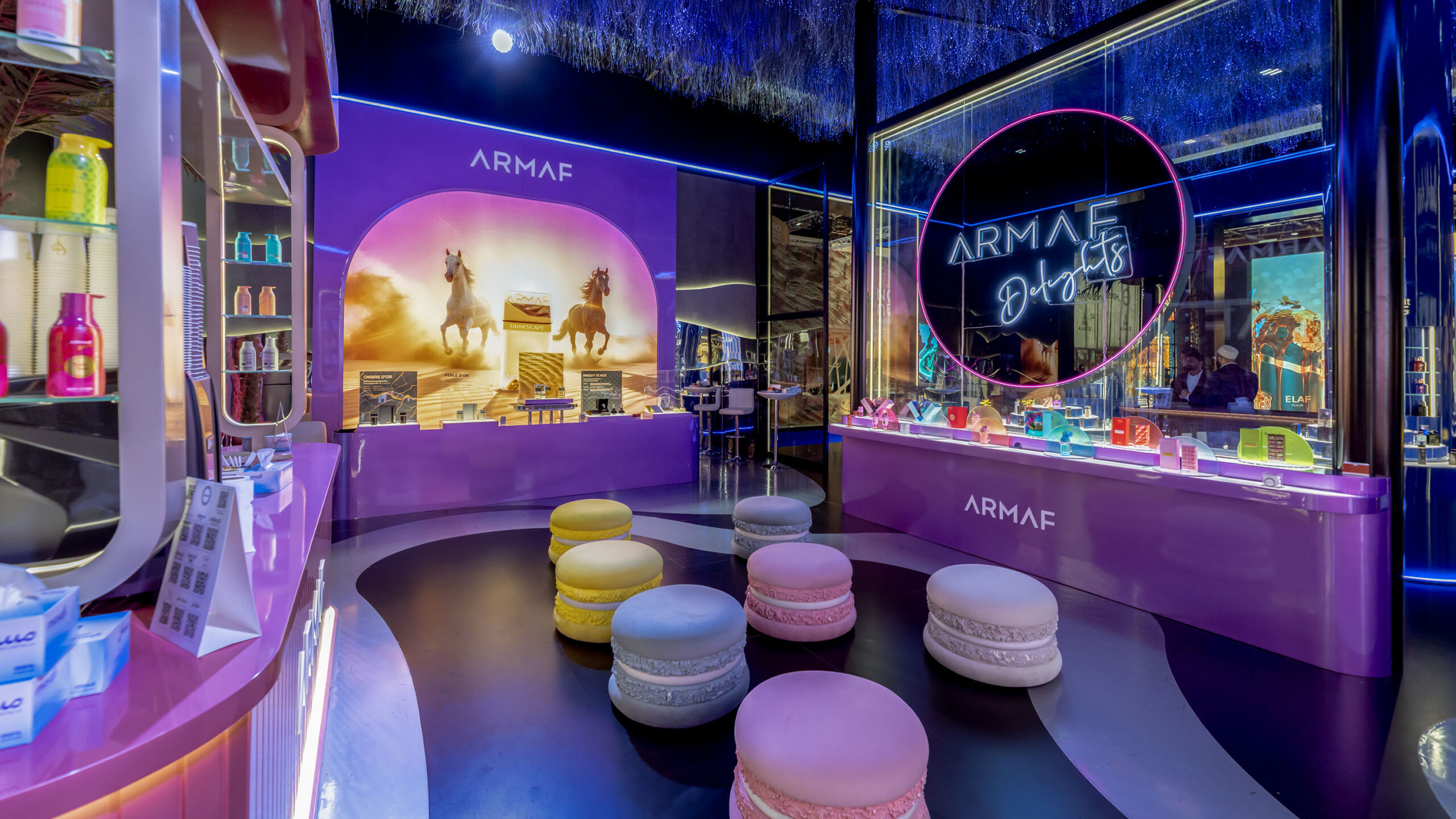 Colourful seating in the ARMAF lounge