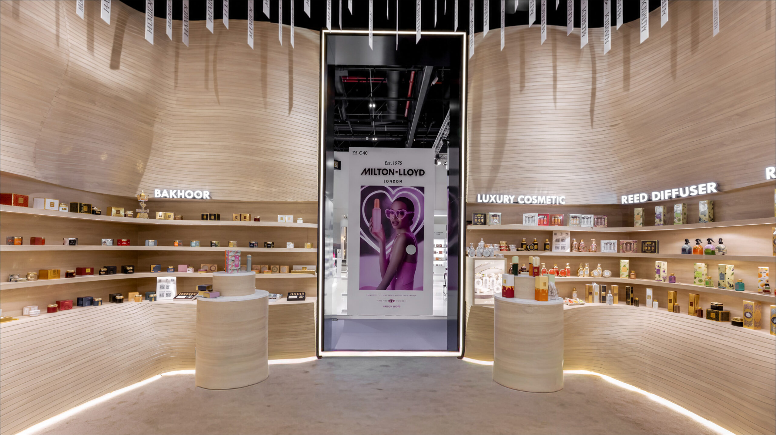 Hamidi curved counters beneath hanging fragrance strips
