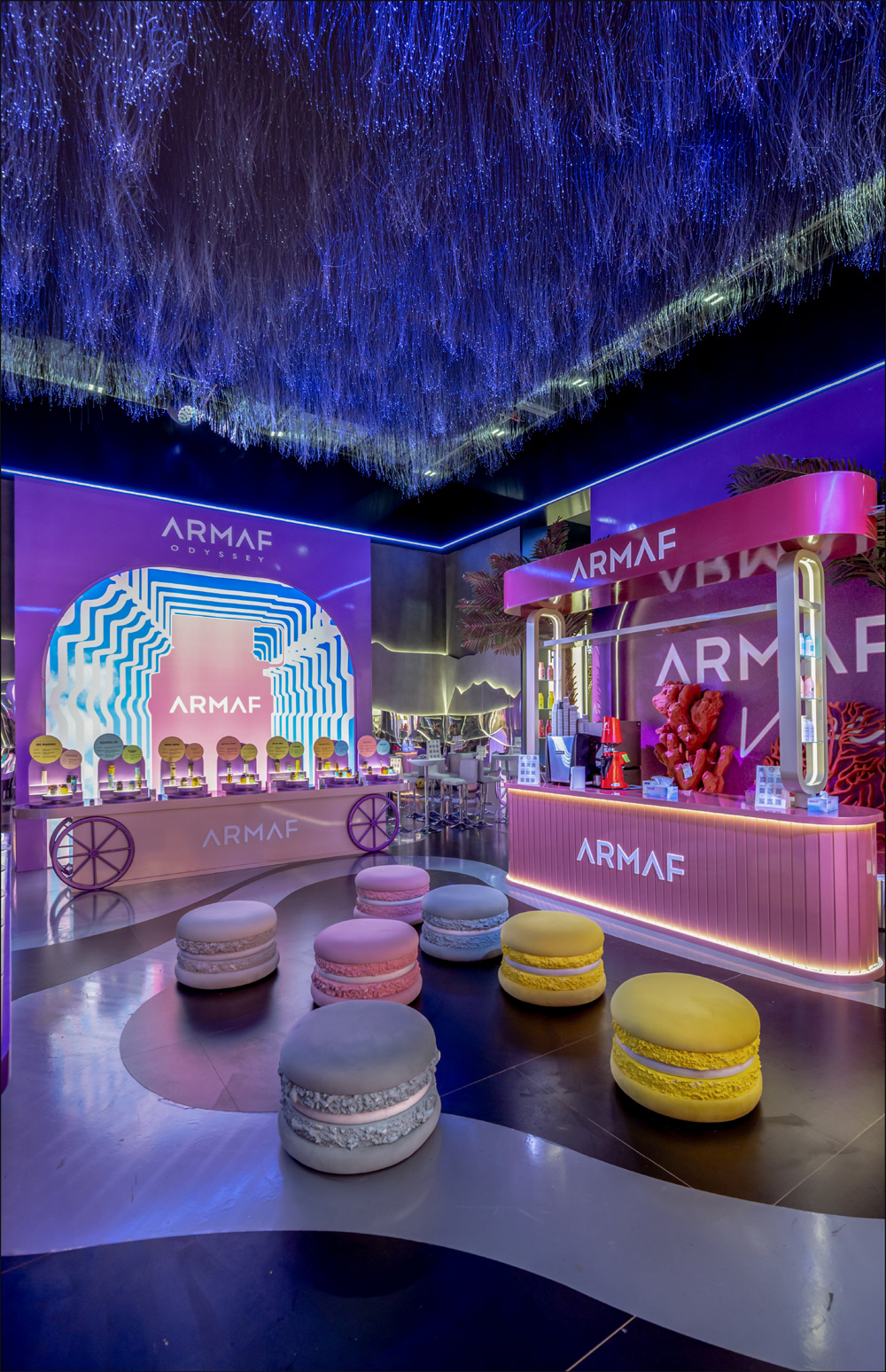Colourful ARMAF lounge and fragrance displays