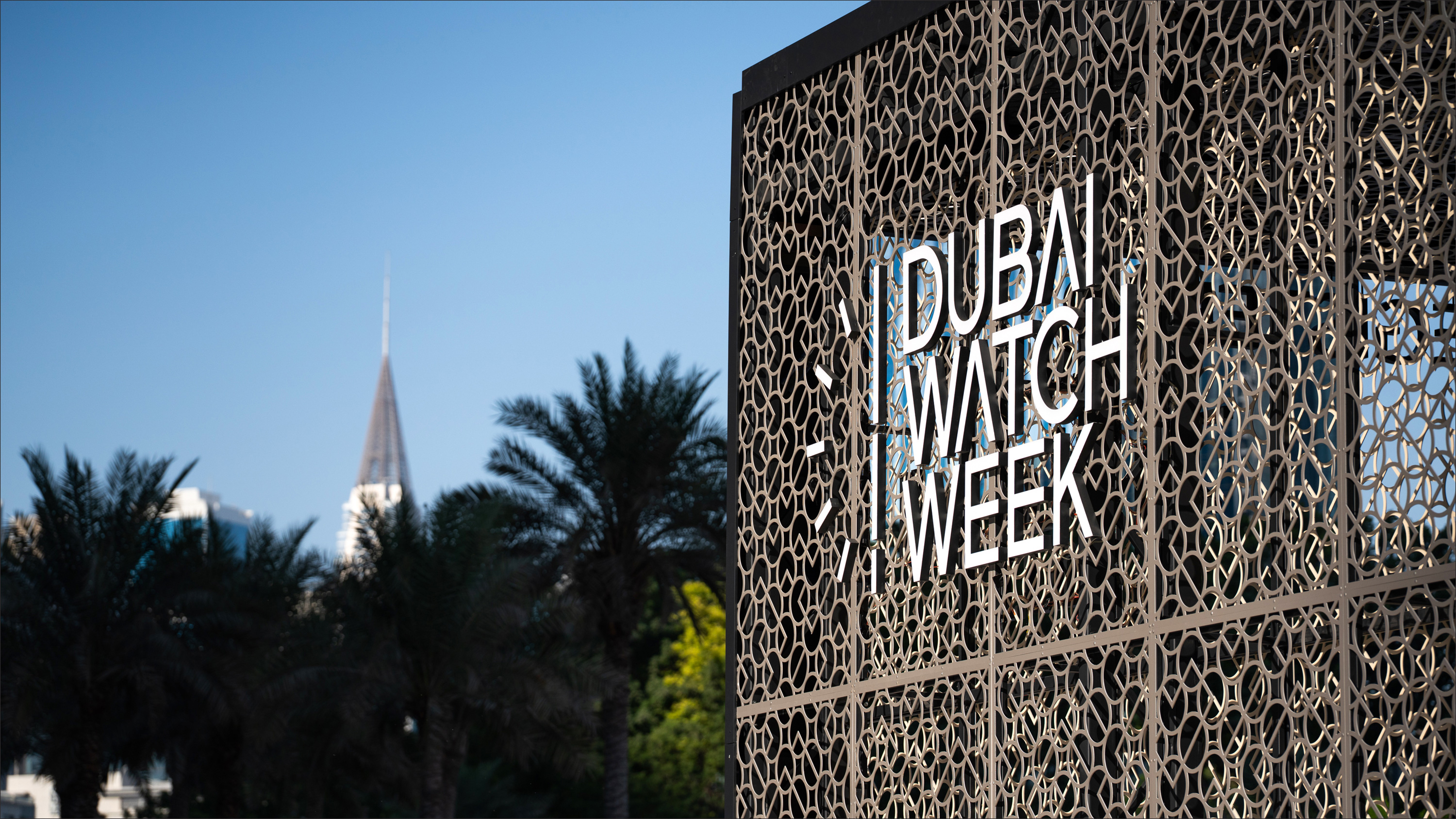Dubai Watch Week 2025 — entrance architecture and skyline